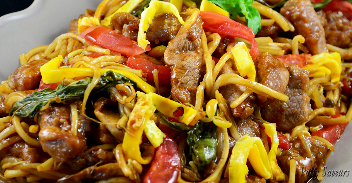 Pancit Canton Noodles Pork and Veggies Stir Fry